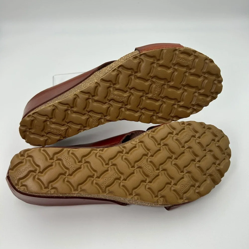 New Yokono Wedge‎ Sandals Women 9 Brown Excellent Leather Cross Strap Made Spain